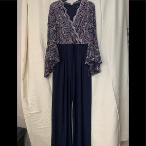 R&M Richards Wrap Front Lace Navy Jumpsuit